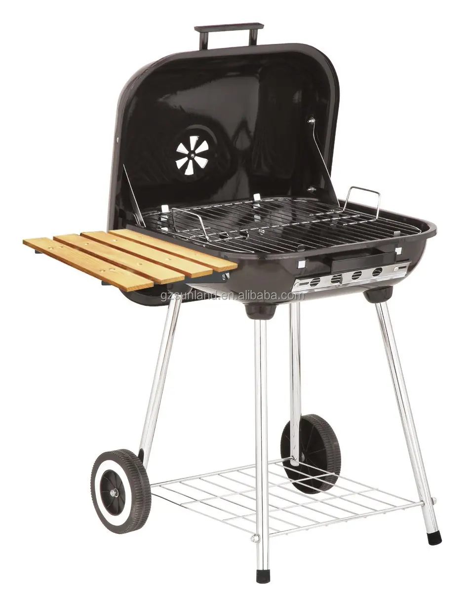 22inch Covered Charcoal Brazier Kettle Grill With Wood Shelf Buy