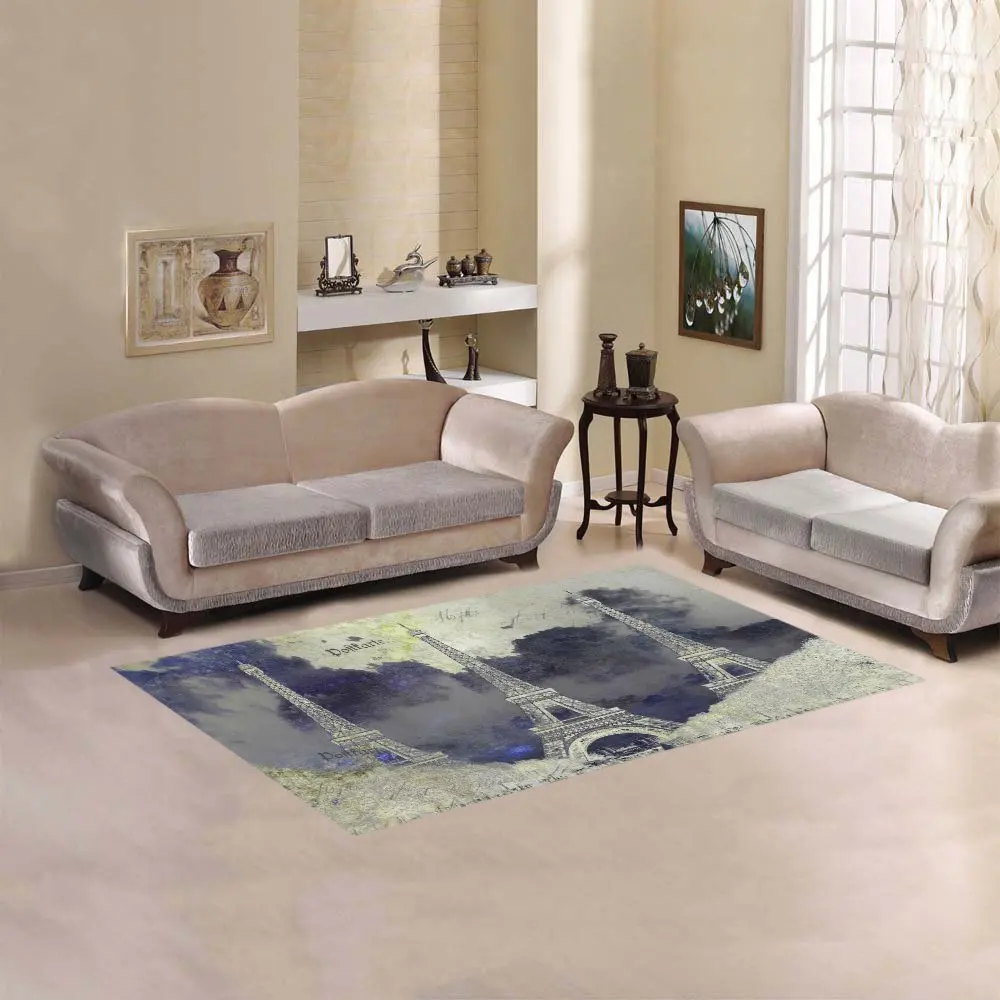 InterestPrint Vintage Paris Romantic Eiffel Tower Area Rug 5'(L) x 3'3"(W) - Abstract Digital Art Modern Carpet Rugs Sets for Home Living Room Bedroom Decor