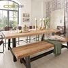 American retro solid wood dining table and chair combination log western restaurant cafe bar home leisure simple long table