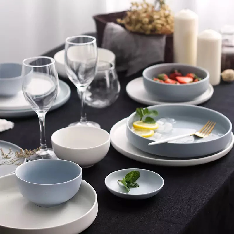 European style concise matt solid color restaurant used stoneware dinnerware