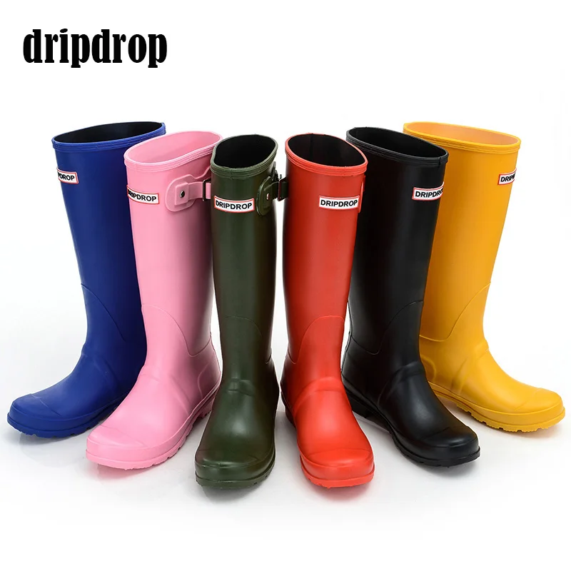 
Dripdrop Ladies women custom cheap original knee high Wellington Tall gum Shiny PVC rubber plastic welly Rain Boots for kids 