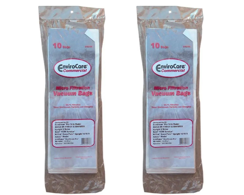20 Commercial Euroclean Pro, Kent, Nilfisk, Advac, Lindhaus 09410509 Upright Vacuum Cleaner Bags Model Pro 14 DU135, CarpeTwin Upright 14/18, Two motor, Healthcare Pro, RX HEPA, Ch Pro