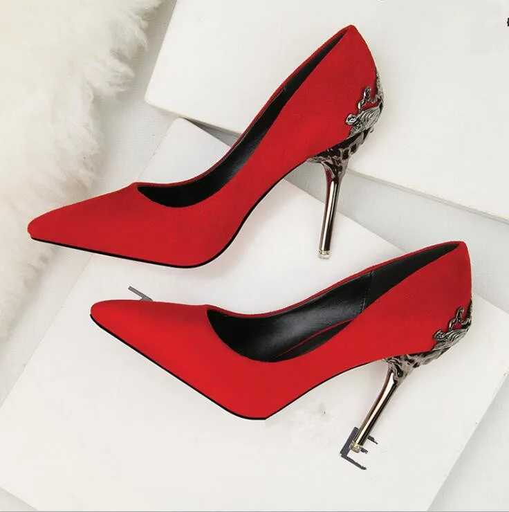 Cy10141a 2017 mujeres boda zapatos de mujer zapatos bombas sexy color rojo del dedo del pie puntiagudo zapatos de tacón alto dama casual zapatos