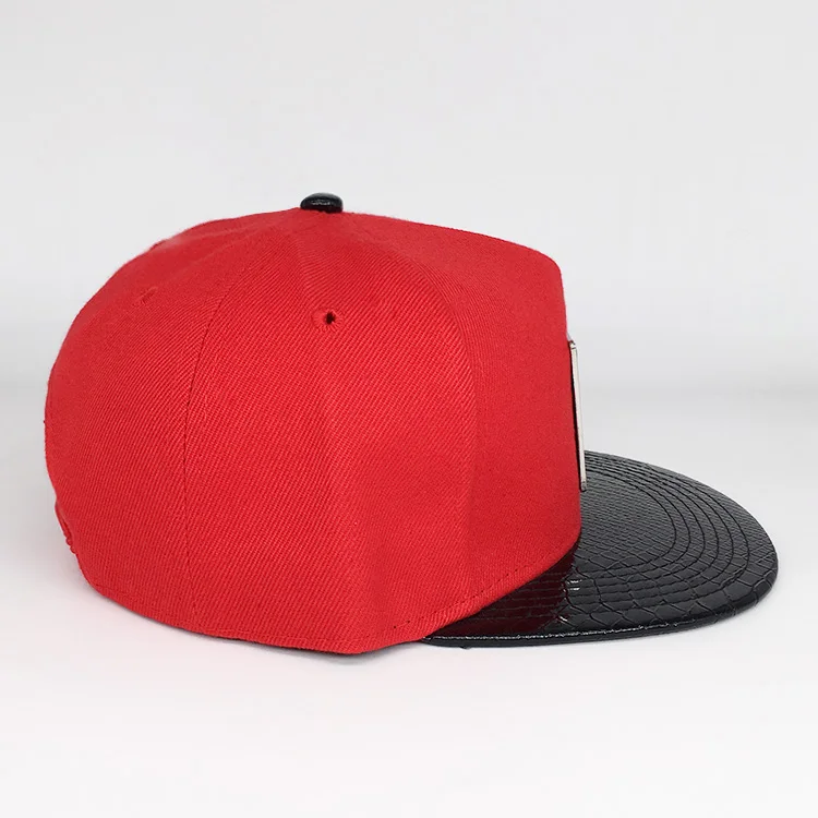 Custom Metal Logo Design Red Acrylic Snapback Hats,Leather Brim Blank ...
