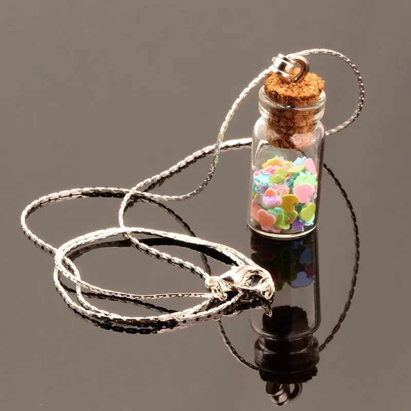 Necklace Pendant Glass Bottle With Corks Long Chain Wishing Bottle
