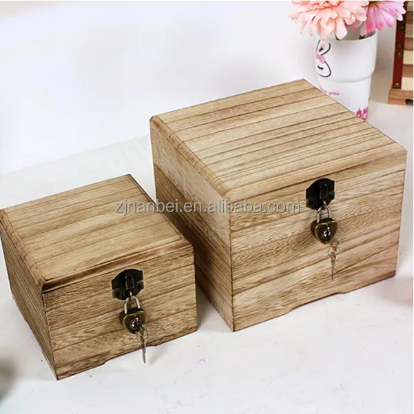 wooden storage box with hinged lid
