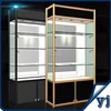 Aluminium alloy glass counter display with light on top for Exhibition display stand,tempered glass led display case