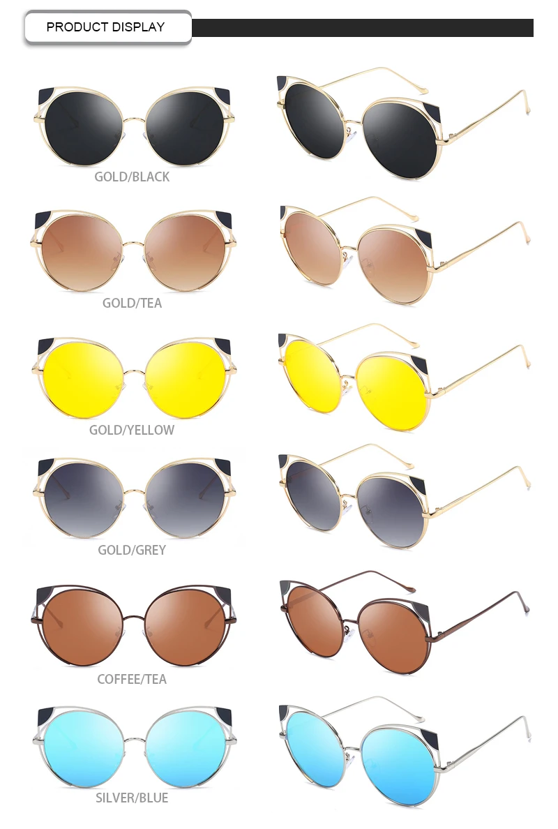 2019 Hot sale gold frame cat eye glasses sunglasses cheap promotion women Sunglasses with UV400 protection