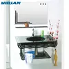 Black wave shape tempered glass single sink bathroom cabinet with mirror