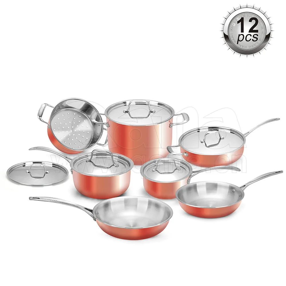 Olla De Cobre Con Alta Calidad 12pcs Conjunto De Cobre De Acero