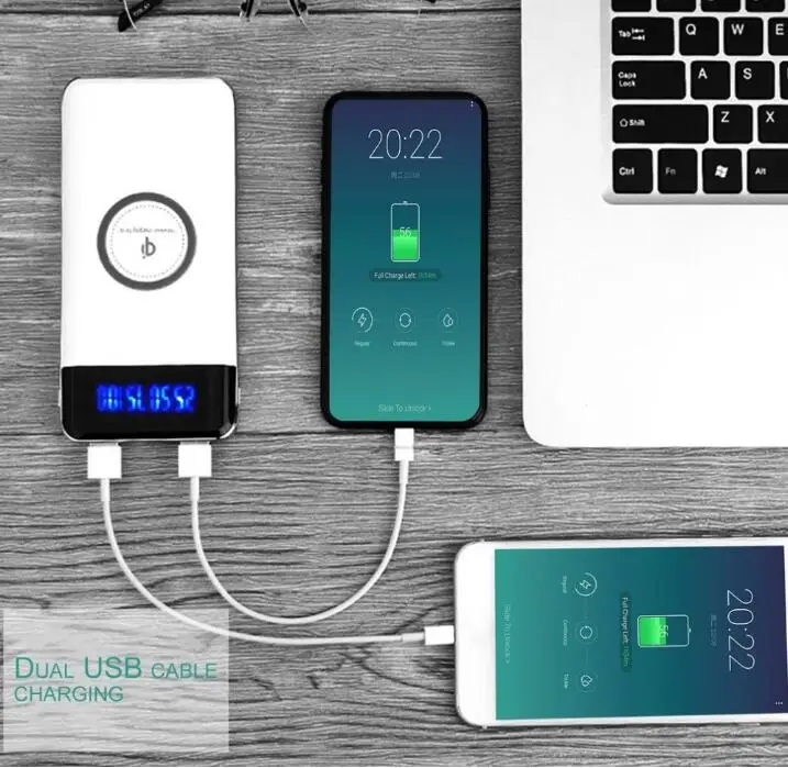 logo custom portable Qi standard mobile phone wireless charger slim power bank 10000mah with lcd display - ANKUX.COM