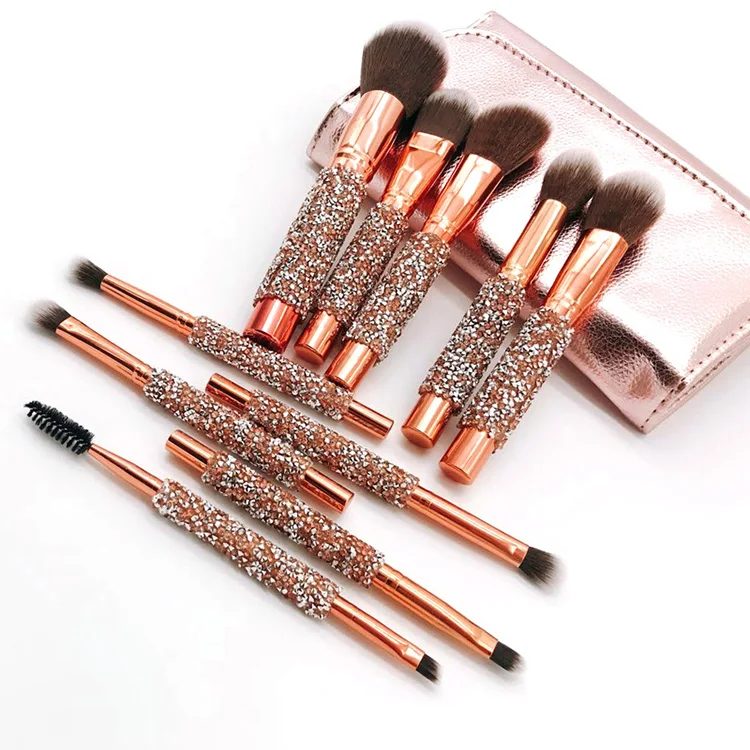 Oem 10pcs Rhinestone Makeup Brush Set With Pu Bag - Buy Oem 10 Pieces ...