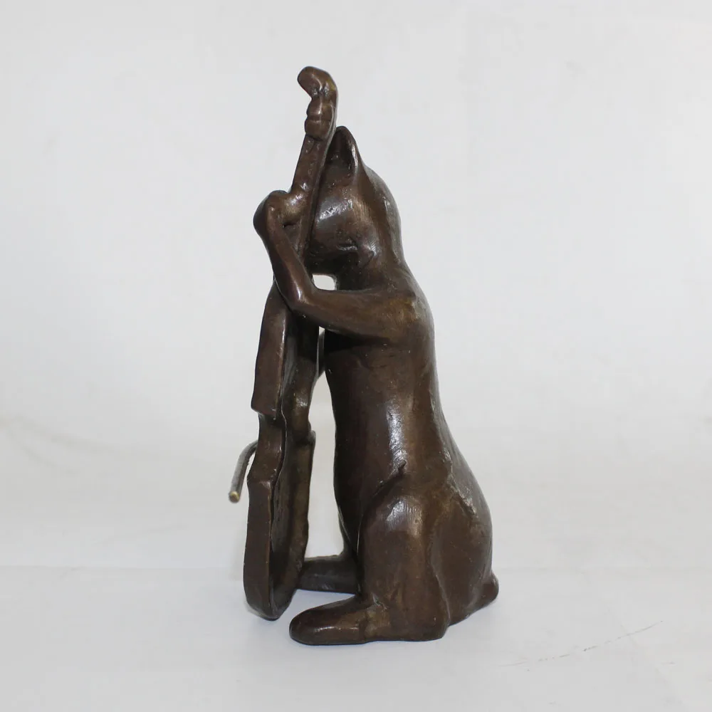 Bronze animal statues/cats play cello figurines