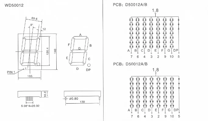 5 inch display 7 segment led digital 1 single digit big module