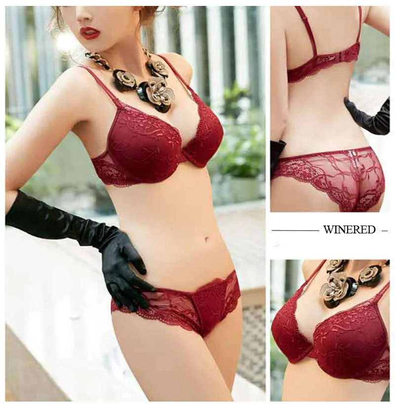 Factory Price Sexy Back Closure Fancy Lace push-up Bra And Adjusted-straps breathable  Panty Sets For Women