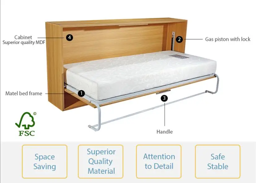 Modern Manual Vertical Hidden Murphy Fold Up Wall Mounted Bed Space