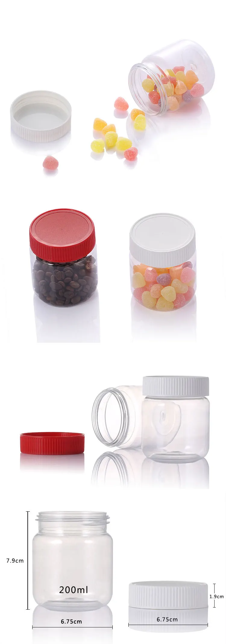 Plastic Jam Jar Pet Food Jar 200ml Transparent Plastic Container With