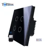 New arrival EU UK 4 gang touch wall switch RF433 wifi smart switch for mobile app control after pair with RM Pro