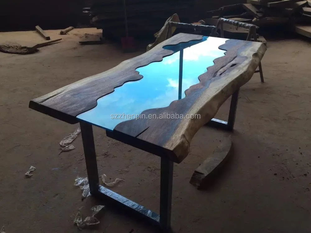 Vivir borde incrustaciones de cristal de madera maciza losa mesa ...