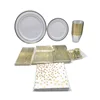 200pcs Gold Lace Plates with Silverware Set&Disposable Plastic Plates- Premium Heavyweight Plastic plate