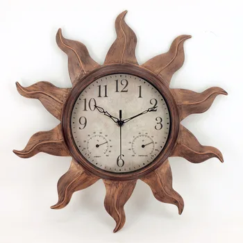 Antique Copper Sun Shape Wall Clock With Thermometer Hygrometer - Buy