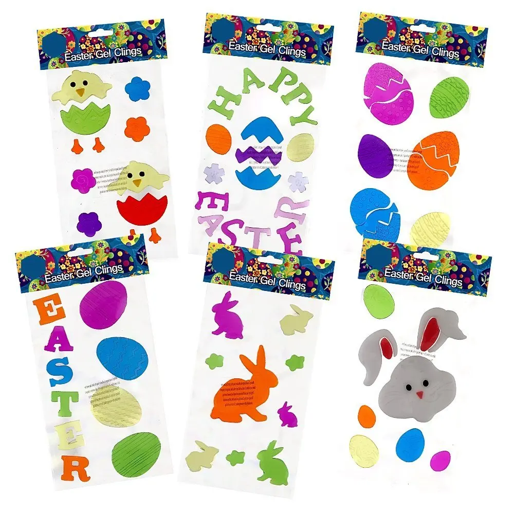 6 Pack Happy Easter Window Gel Clings Spring Bunny Rabbits Chicks Eggs and Flowers Party Decoration Accessories by Gift Boutique