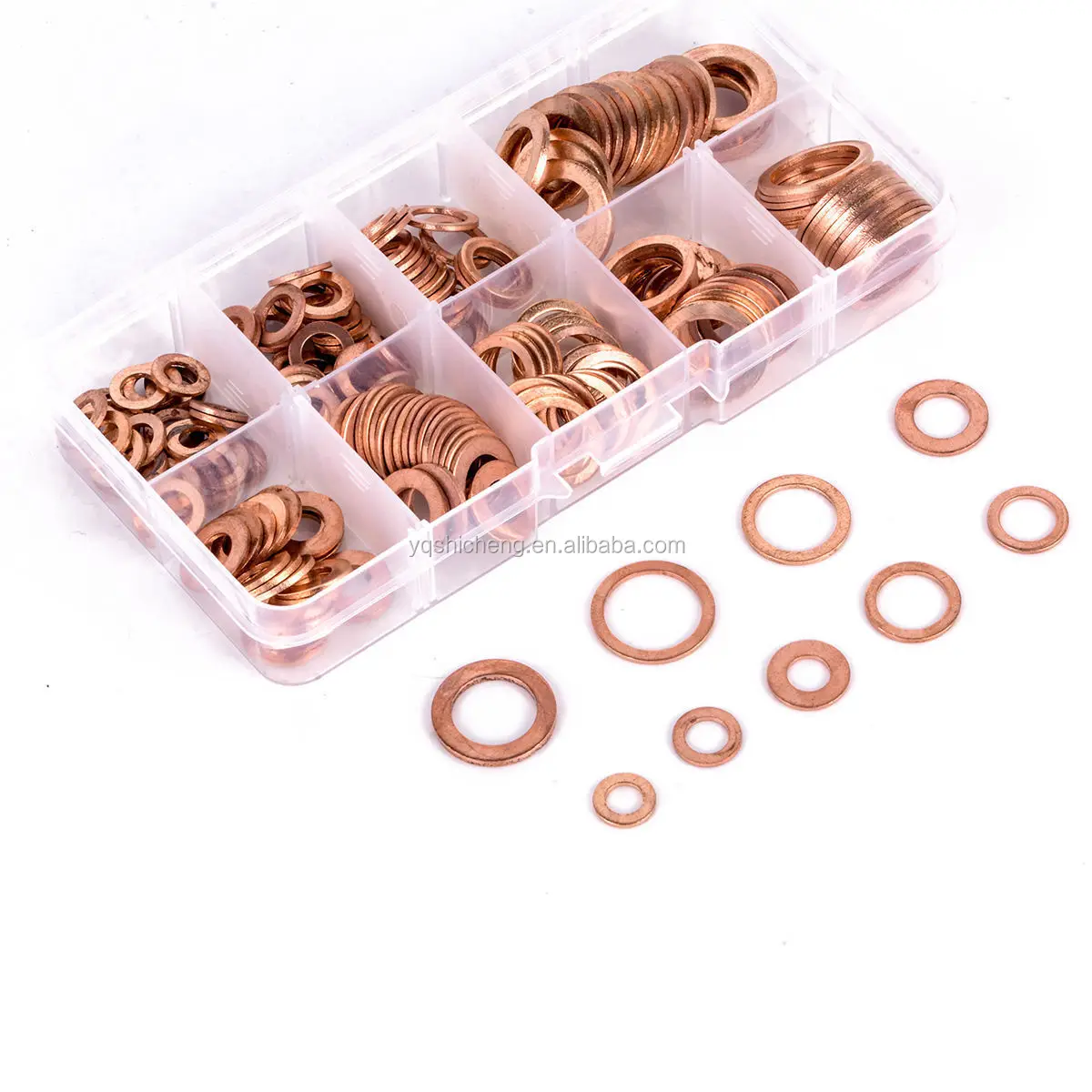 200Pcs Kit 9Sizes Assorted Solid Copper Crush Washers Seal Flat Oil Brake Ring 