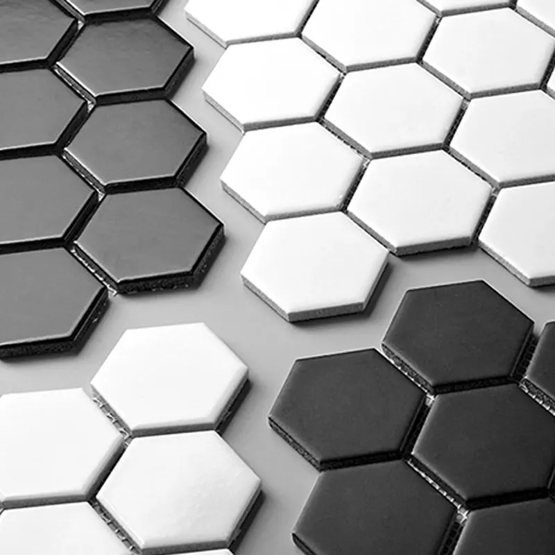 2 Black White Matt Ceramic Hexagon Tile Mosaic Ceramic Hexagon Tile Mosaic