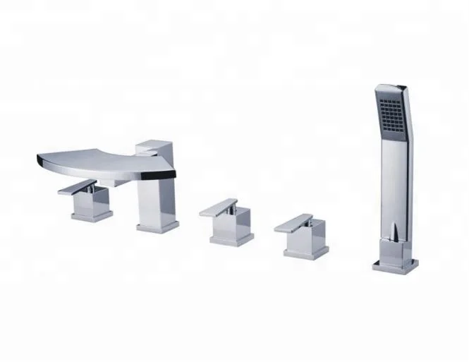 Brushed Nickel Deck Mounted Bathtub Whirlpool Waterfall Faucet