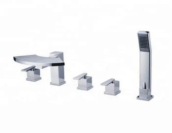 Brushed Nickel Deck Mounted Bathtub Whirlpool Waterfall Faucet