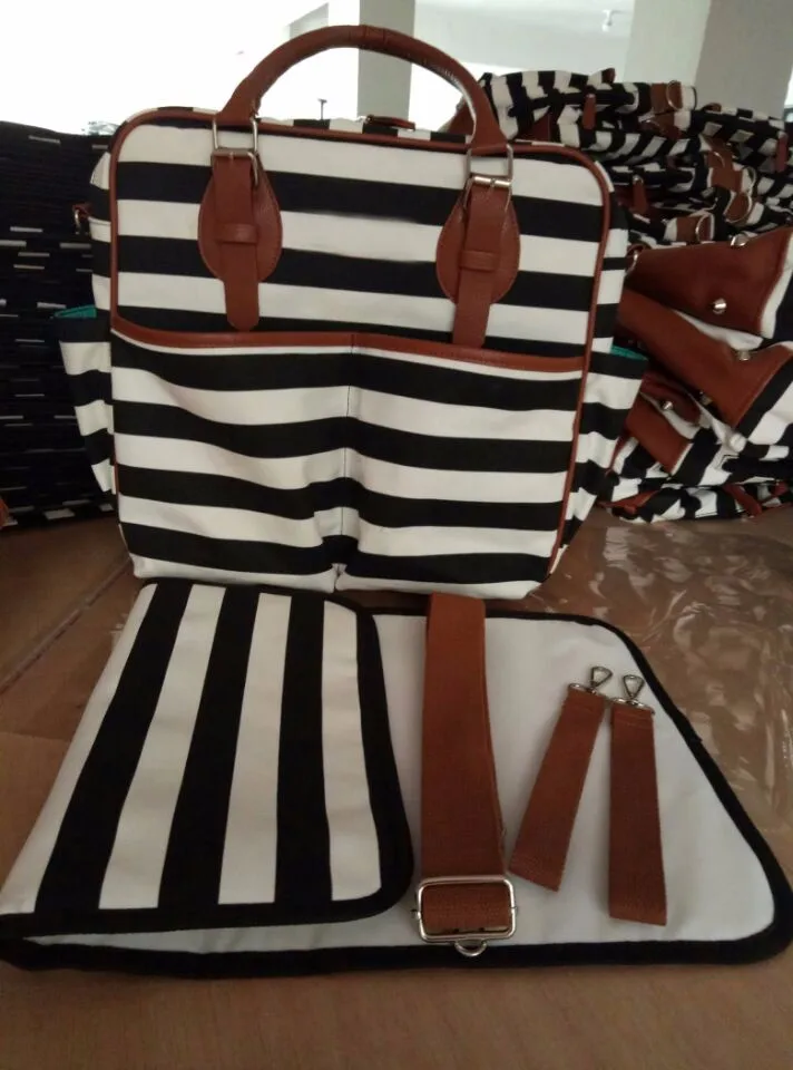 black and white striped diaper bag backpack