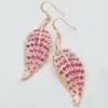 Gold Tone / Purple Acrylic / Lead & Nickel Compliant / Leaf Dangles / Fish Hook Earring Set