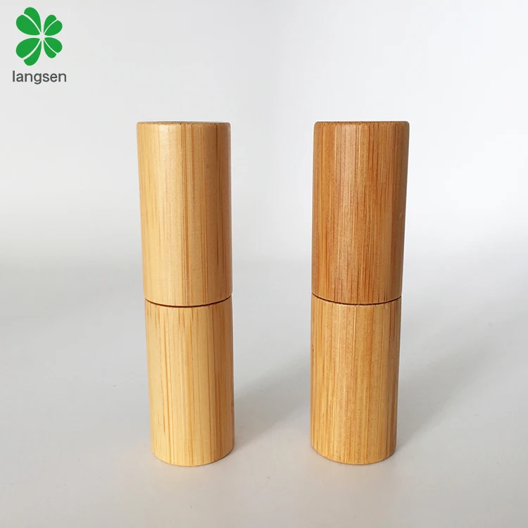 Empty bamboo lipstick tube container
