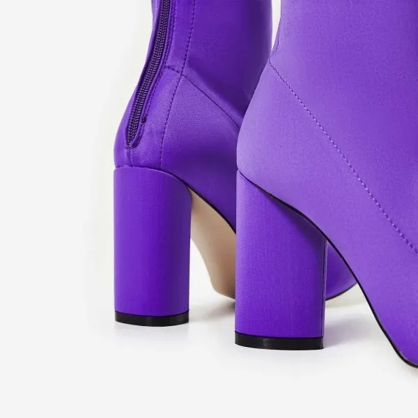 purple block heel boots