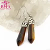 natural tiger eye stone hexagonal crystal points earring