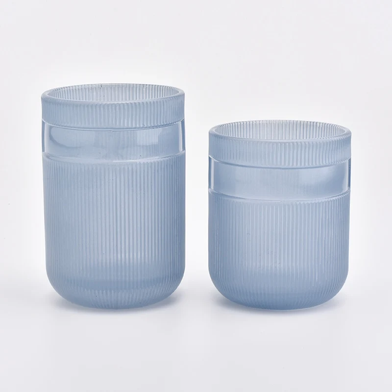 Modern glass candle holder stripes textured blue wholesale