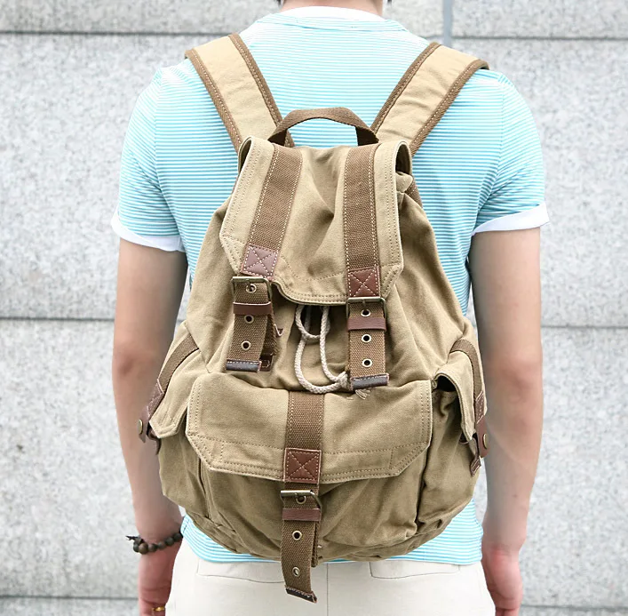 khaki canvas backpack