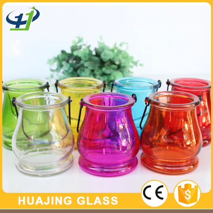 Unique Shaped Colored Scented Hanging Glass Candle Jars With Handle