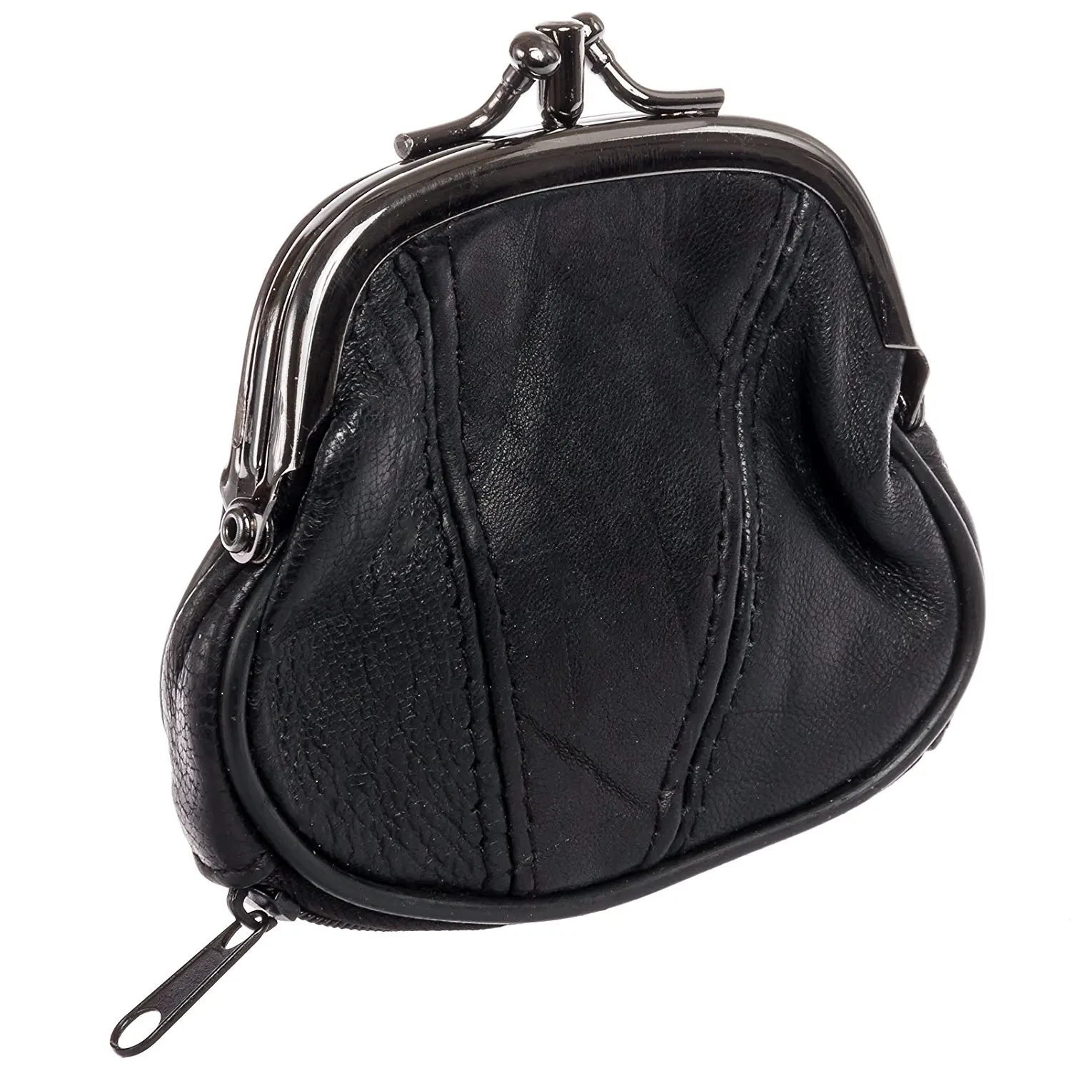Buy Marshal Womens Black Leather Kiss Lock Coin Purse Pouch Pocket