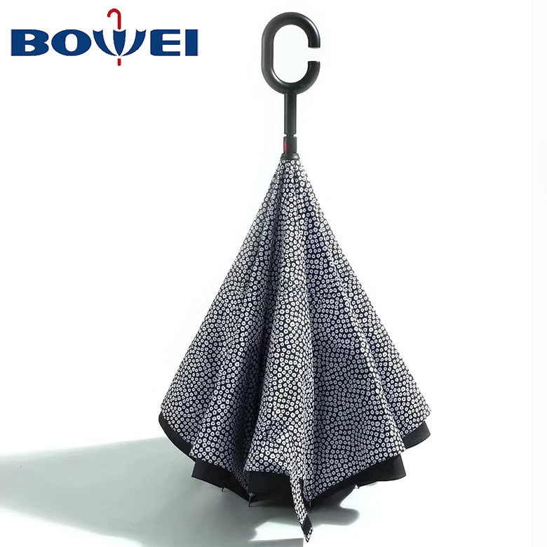 Factory sale top quality double layer pongee c handle reverse umbrella