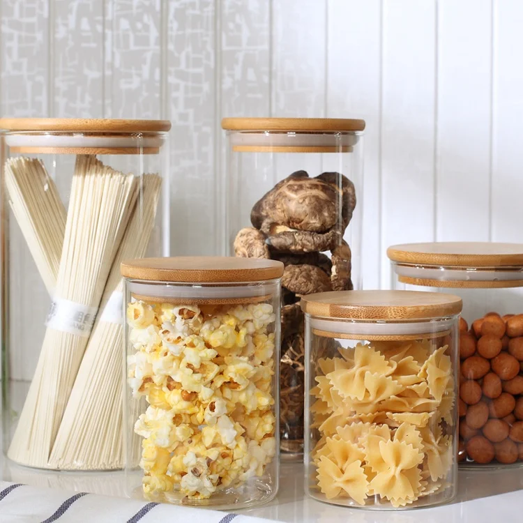 Glass Jar Of Wood Lid Kitchen Clear Glass Storage Jar With Bamboo Lid