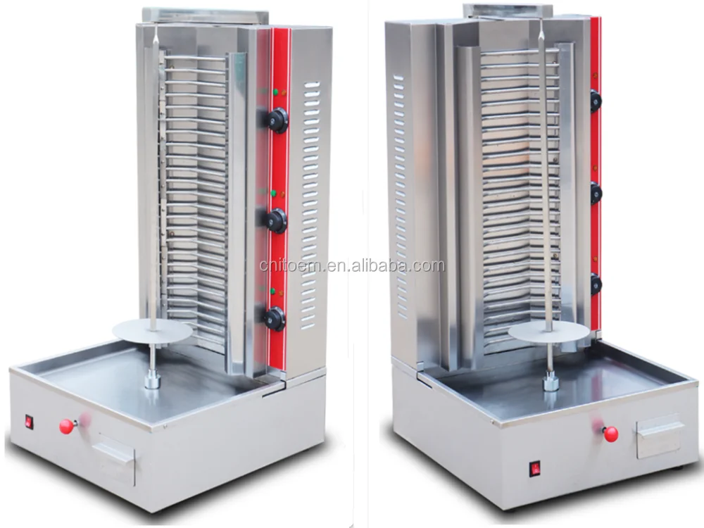 Miumaeov 110V Electric Shawarma Grill Machine Stainless Steel Vertical Broiler Rotating Barbecue Rotisserie Oven With 2 Heating Pipes
