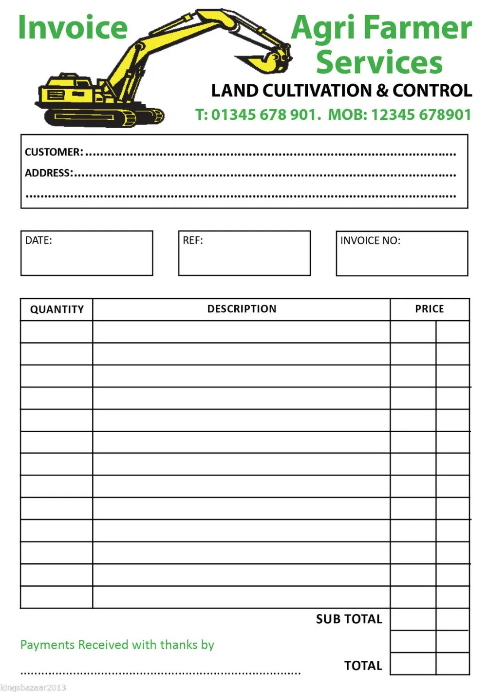 personalised duplicate invoice pads