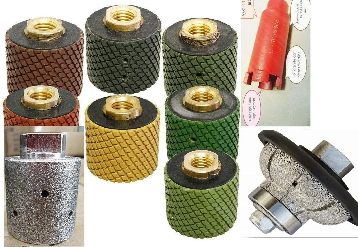 1 3/8" Diamond Wet Polishing Drum 7 + core bit + zero tolerance grinding drum wheel + 1 1/4" (30 mm) F30 Ogee Bullnose shaping profile Router Bit Granite Stone Marble countertop sink vessel polisher