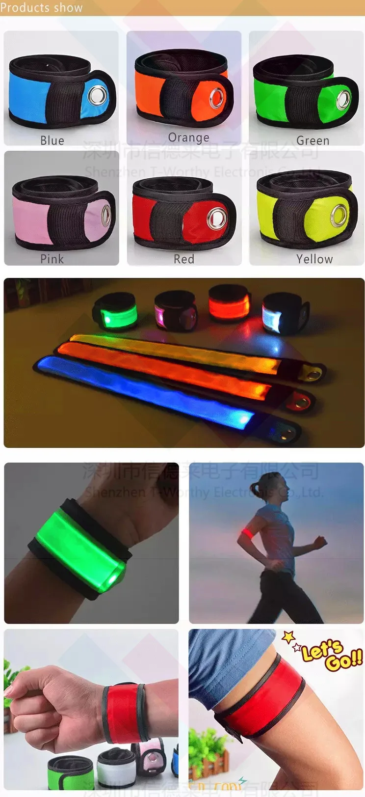 T-worthy Led Slap Bracelet Custom Logo Outdoor Sports Safety Light Glow ...