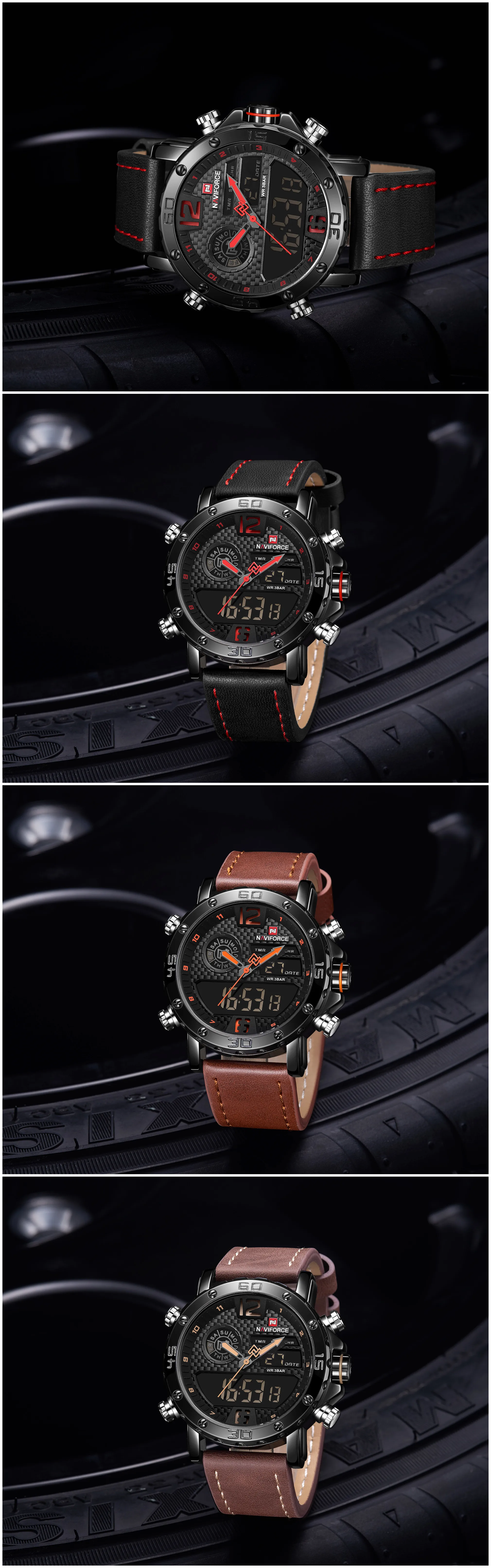 Naviforce Men Watches To Luxury Brand Men Leather Sport Men Watch Quartz Led Digital Clock