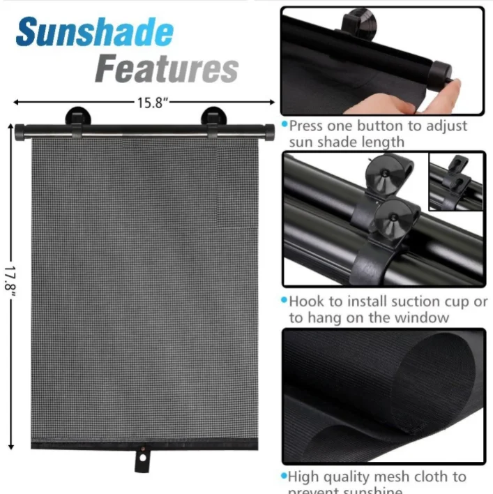 Universal 40 * 60cm Retractable Auto Car Curtain Window Roller Sun