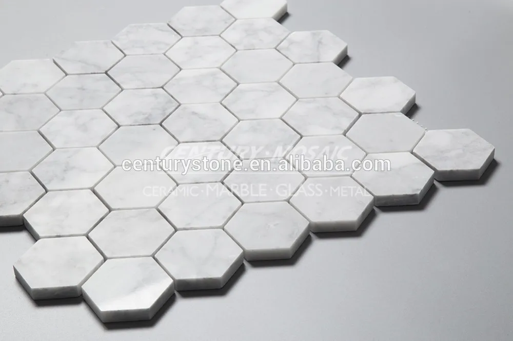 Marmo Bianco Di Carrara 3 Pollice Hexagon Mosaico Cucina Piastrelle ... Marmo Bianco Di Carrara 3 Pollice Hexagon Mosaico Cucina Piastrelle ...