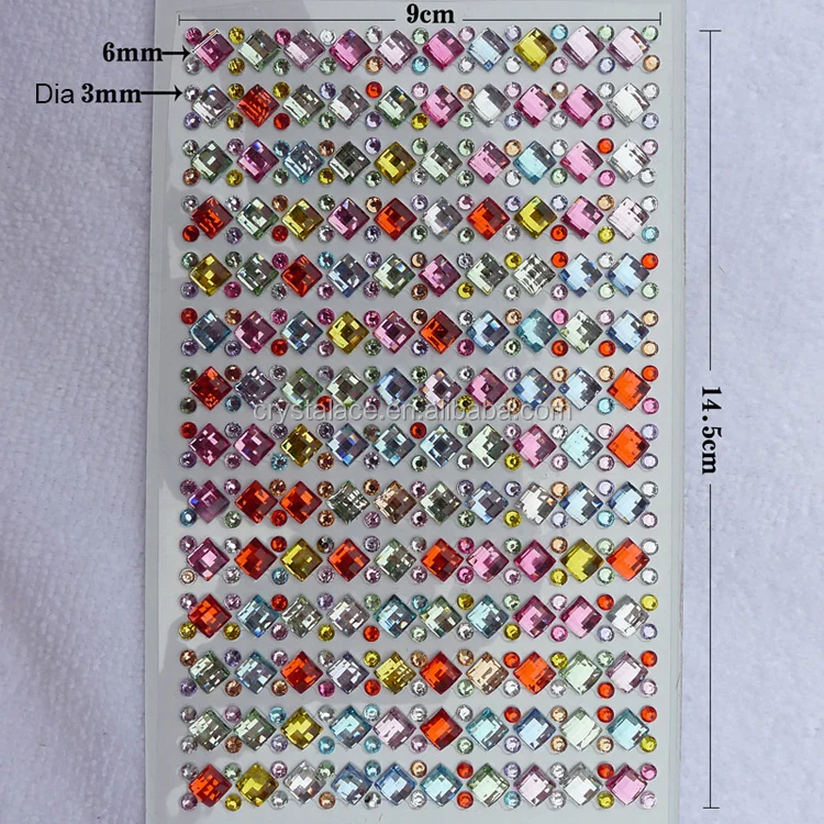 Eco-friendly self-adhesive rhinestone crystal stickers, crystal diamond acrylic sticker sheets factory