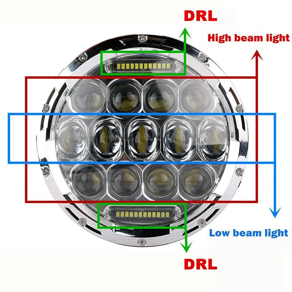 7" inch Motorcycle Headlight Round LED Projector Hi/Lo Beam DRL Fit for Jeep Wrangler JK